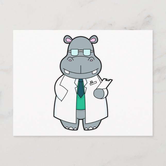 Cartão Postal Hipopótamo como Médico com Jaleco (Frente)