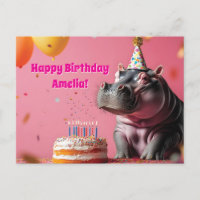 Hipopótamo de Aniversário com Bolo e Balões