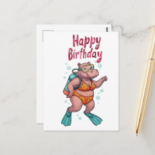Cartão Postal Hipopótamo mergulhador debaixo d'água Feliz Aniver