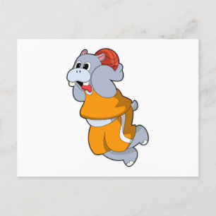 Cartão Postal Hipopótamo no Esporte Basquetebol