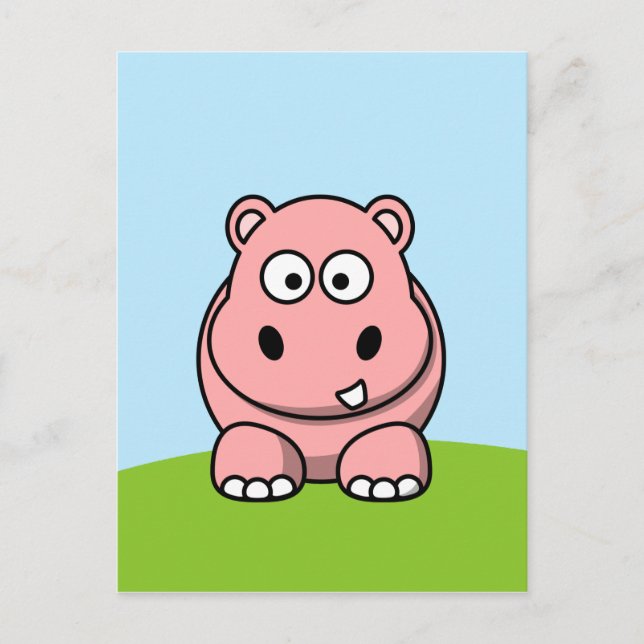 Cartão Postal Hipopótamo Rosa Fofo (Frente)