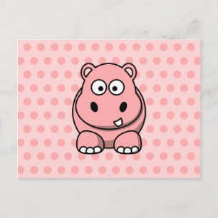 Cartão Postal Hipopótamo Rosa Fofo