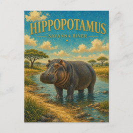 Cartão Postal Hipopótamo Savana Rio Aquarela GeoSaga
