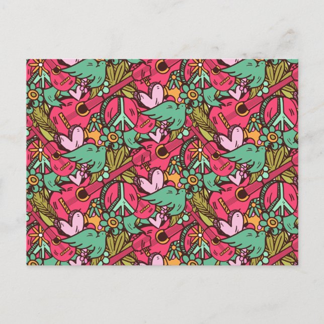Cartão Postal Hippie Birds e Sinais de Paz (Frente)