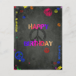Cartão Postal Hippie Happy Birthday em preto