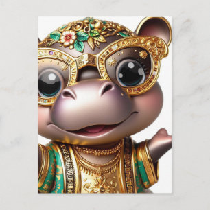 Cartão Postal Hippo Adorável em Dourado