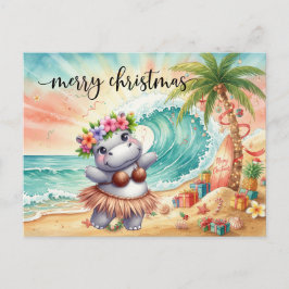 Cartão Postal Hippo celebrate Christmas at the beach 