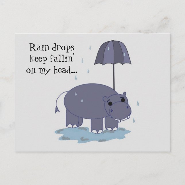 Cartão Postal Hippo com o Umbrella Rainy Day Saing (Frente)