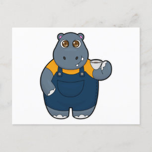 Cartão Postal Hippo com Taça de Café