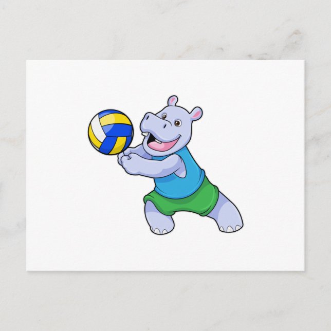 Cartão Postal Hippo como jogador de voleibol com voleibol (Frente)