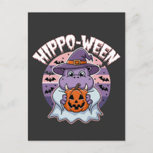 Cartão Postal Hippo-entre Spooky Halloween Moo Deng Hippo Ghost