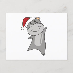 Cartão Postal Hippo Feliz Natal Animais de inverno Hippos