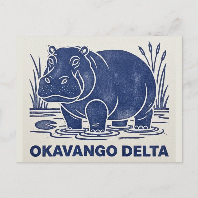 Cartão Postal Hippo in Okavango Delta Botswana (Frente)