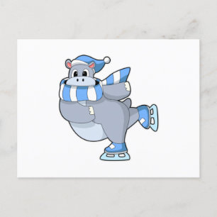 Cartão Postal Hippo na patinação de gelo com skates de gelo
