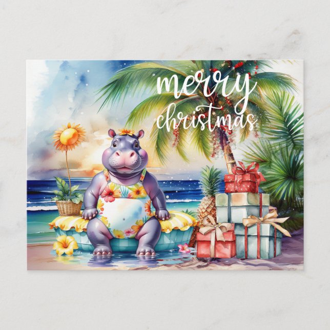 Cartão Postal Hippo Natal com Tema Havaiano  (Frente)