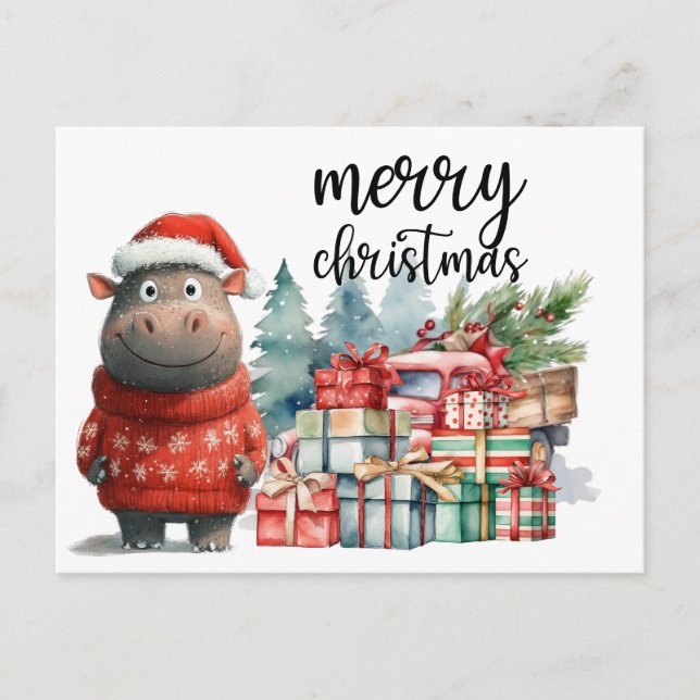Cartão Postal Hippo Natal Pensado para Amantes de os animais (Frente)