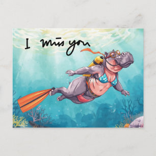 Cartão Postal Hippo Scuba debaixo d'água Eu sinto sua falta