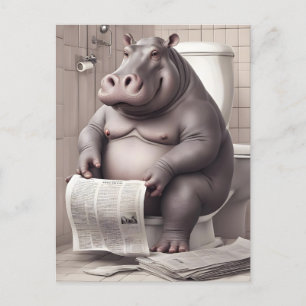 Cartão Postal Hippo sobre a Leitura de Jornais
