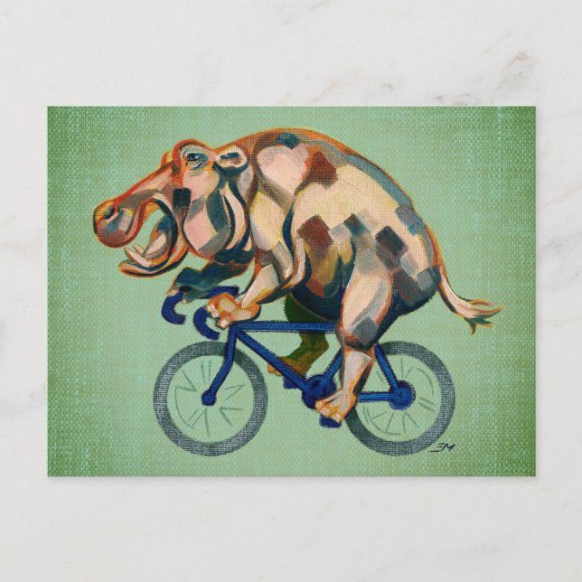 Cartão Postal Hippopotamus Andando Bicicleta (Frente)