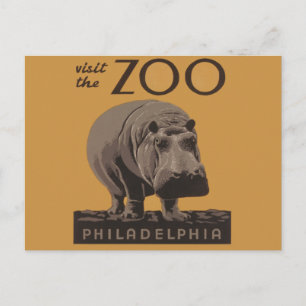 Cartão Postal Hippopotamus vintage hippo zoo poster wpa