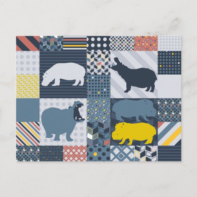 Cartão Postal Hippos Faux Quilt (Frente)