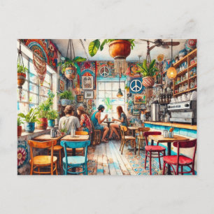 Cartão Postal Hippy Cafe em Miami Watercolor