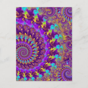 Cartão Postal Hippy Fractal Patterno Roxo Turquesa e Amarelo