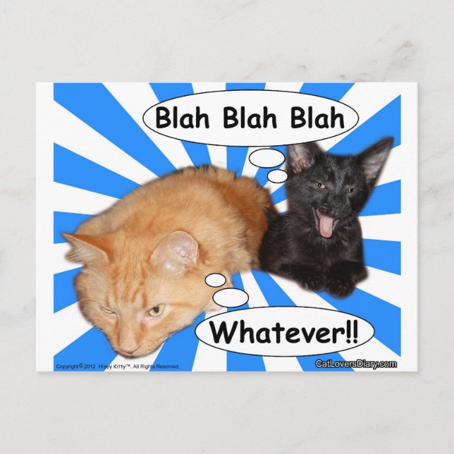 Cartão Postal Hippy Gatinho Blah Blah Blah O Que Quer! (Frente)