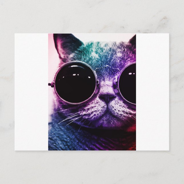 Cartão Postal Hipster Cat Pop Art (Frente)