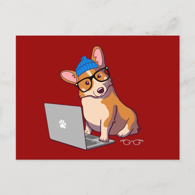 Cartão Postal Hipster Corgi 2 (Frente)