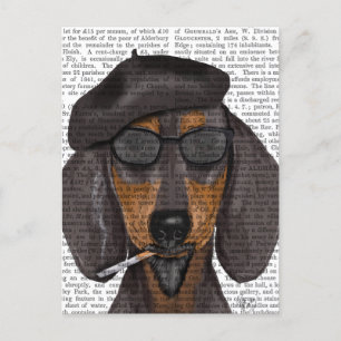 Cartão Postal Hipster Dachshund Black e Tan