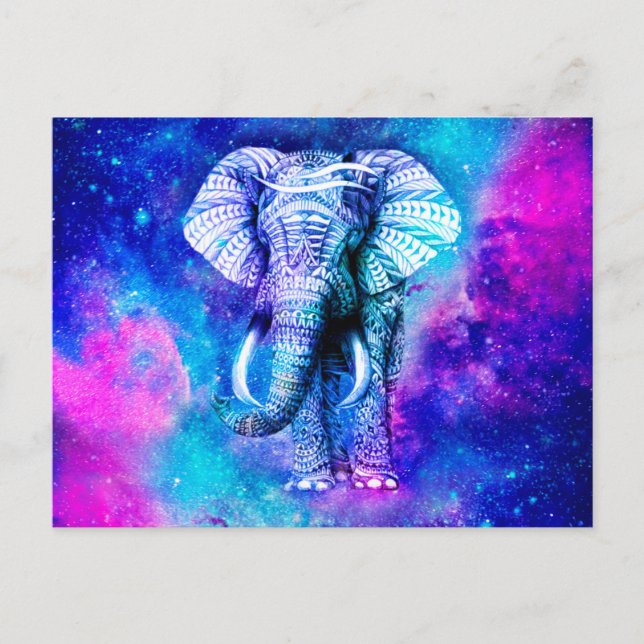 Cartão Postal Hipster Elephant Nebula Space (Frente)