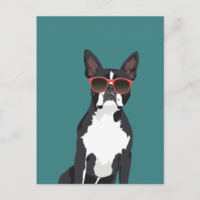 Cartão Postal Hipster legal, preto e branco, Boston Terrier (Frente)