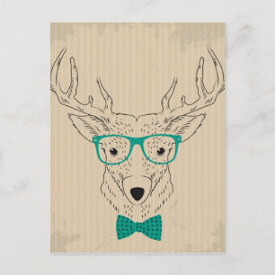 Cartão Postal Hipster Reindeer Elk com óculos graciosos Natal