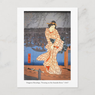 Cartão Postal Hiroshige Evening no Rio Sumida Arte Japonesa