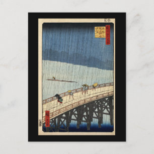 Cartão Postal Hiroshige Sudden chá sobre a ponte Shin-Ōhashi