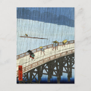 Cartão Postal Hiroshige Sudden Chá sobre a Ponte Shin-Ōhashi