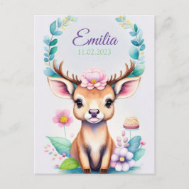 Cartão Postal Hirsch mit Blumen - Wasserfarbe Kindermotiv