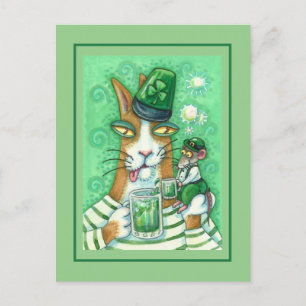 CARTÃO POSTAL HISS N' FITZ CAT & RAT, CHEERS TO GREEN BEER FUNNY