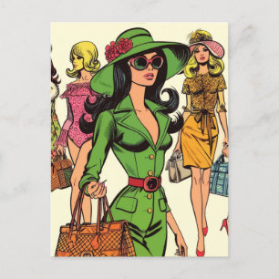 Cartão Postal Histórias em quadrinhos das Moças da Moda Retro