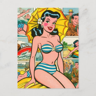 Cartão Postal Histórias em quadrinhos de verão da Retro Bikini G