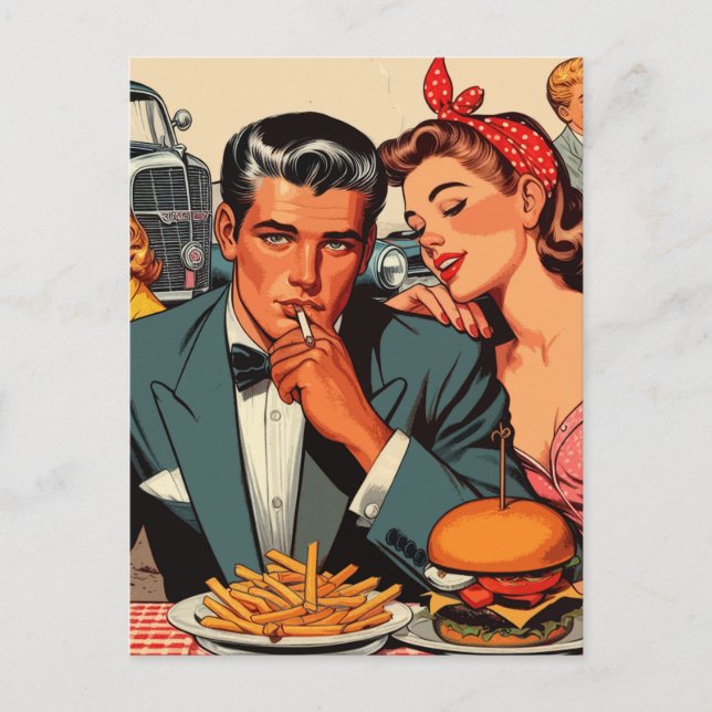 Cartão Postal Histórias em quadrinhos do Casal Retro Love (Frente)