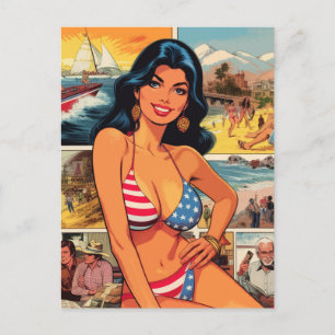 Cartão Postal Histórias em quadrinhos Vintage Summer Girl