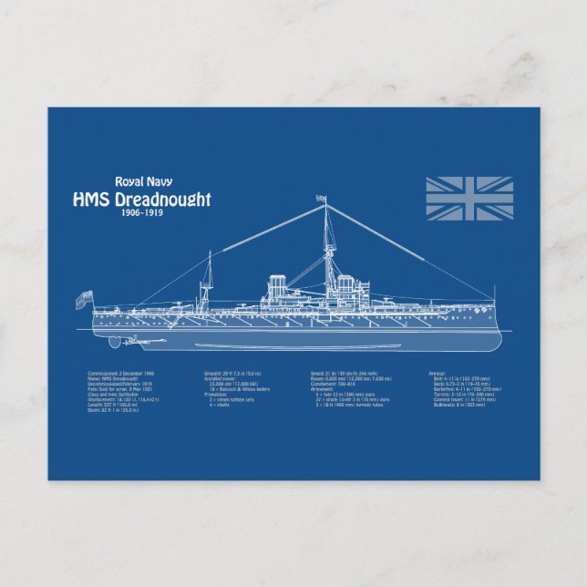 Cartão Postal HMS Dreadnled - Entregar ABD de Blueprint (Frente)