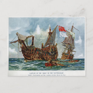 Cartão Postal HMS Nottingham e navio de guerra Mars 1703