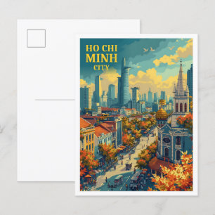 Cartão Postal Ho Chi Minh Cidade Vietnã Ilustração de Arte Vinta