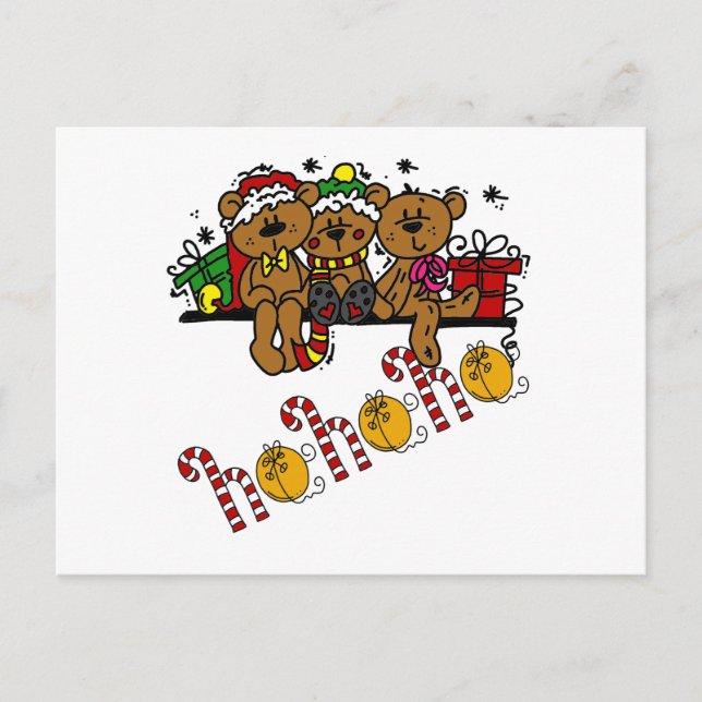 Cartão Postal Ho Ho Ho Teddy Bears (Frente)