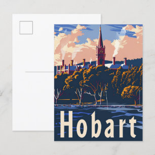 Cartão Postal Hobart Tasmânia Vintage - Ilustração de Viagem ret