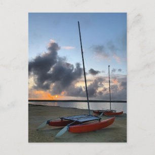 Cartão Postal Hobie Cat Catamarans Sailboat Beach Sunset