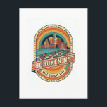 Cartão Postal Hoboken NJ – “Mile Square City” Retro 1950s<br><div class="desc">Hoboken NJ – “Mile Square City” Retro 1950s Style Travel Souvenir Postcard POD Description: Celebrate the vibrant charm of Hoboken with this AI-generated reimagined conceptualization of the iconic “Mile Square City.” Designed in a bold, colorful 1950s retro travel style, this postcard captures the nostalgic spirit of mid-century Americana with a...</div>